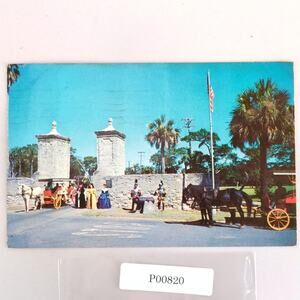 The Old City Gates St Augustine Florida 1950s Postcard FL PC 1958 Horses Canon